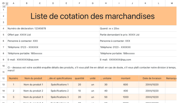 Liste de prix des marchandises 13